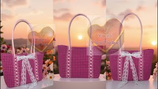 🌸Designing a Romantic Pink Large Size Rattan Bag with Lace Bow,Creating Lace-Trimmed Rattan Tote Bag