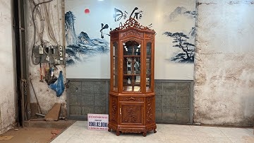 Tủ Rượu Góc 70 cao 2m3 Hàng Đục Tay kênh bong - gỗ gõ đò - Đồ Gỗ Kinh Bắc