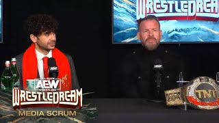 TNT Champion Christian Cage joins AEW CEO & GM Tony Khan at the AEW WrestleDream Media Scrum