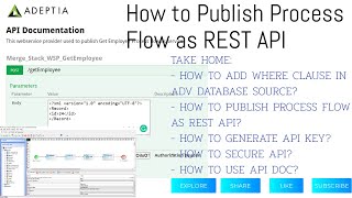 Adeptia Training : Session 4 - Publish ProcessFlow as Secure REST API | API Doc | API Authorization