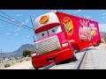 Mack Truck Hauler in Trouble with Train - Disney Cars Crash &amp; Superheroes for Kids