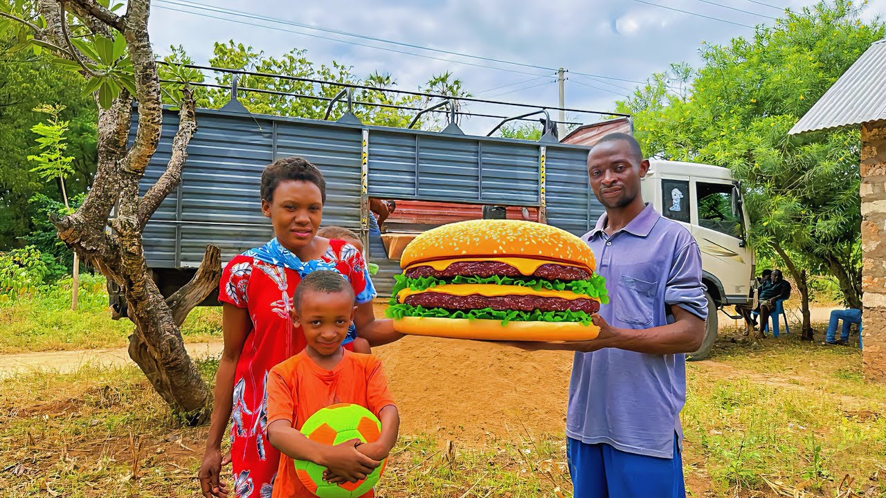 Unbelievable Progress! 🏡 Building Our African Dream Home + Giant Burger Feast for the Whole Village🍔
