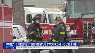 Two people rescued from roof porch during house fire on Elmira's Southside