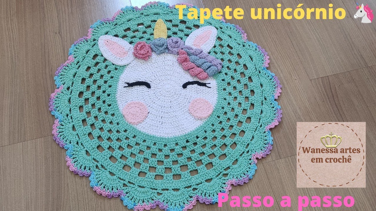 Tapete unicórnio PASSO A PASSO completo tapete redondo #crochet