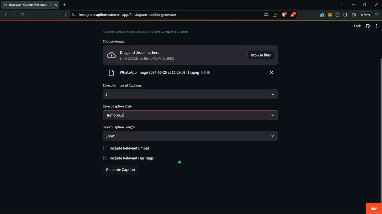 Instagram Caption Generator Demo | Generative AI Project