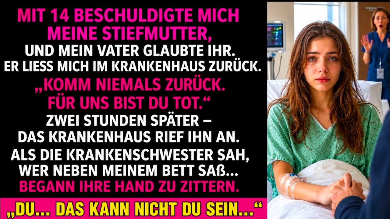 „Komm niemals zurück. Wir sind fertig.“ Diese Worte meines Vaters hallten durch das sterile Krankenzimmer, während ich, vierzehn Jahre alt, hilflos im Bett lag. Hinter ihm grinste meine...