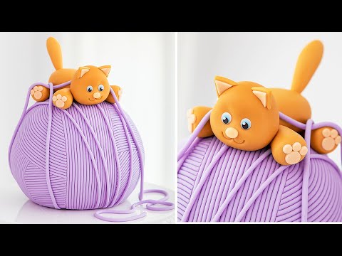 A PURR-fect Cake 🎂 Ball of Wool Cake Tutorial + Adorable Cat Cake Topper