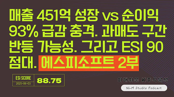 [에스피소프트 종목분석 2부] 매출 451억 성장 vs 순이익 93% 급감 충격. 과매도 구간 반등 가능성. 그리고 ESI 88점