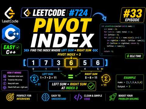 🔥 LeetCode #33: 724. Find Pivot Index | Easy C++ Solution