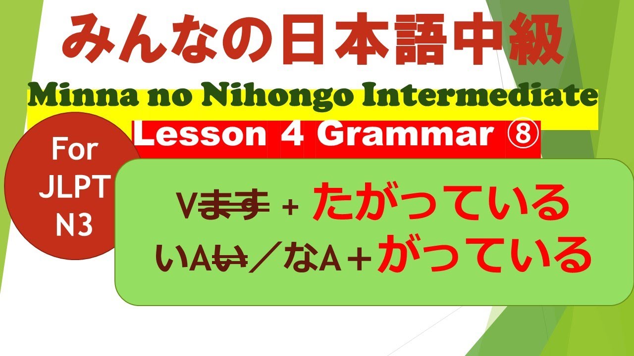 Minna no Nihongo Intermediate 1 Lesson 4 Grammar 8 for JLPT N3 || ～(ta ...