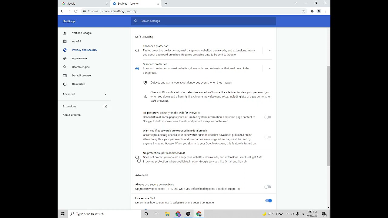Editing Chrome's security settings - YouTube