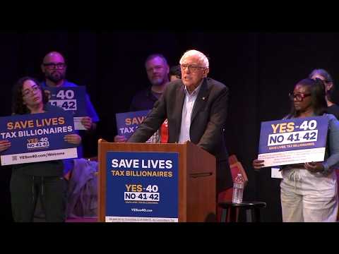 Senator Bernie Sanders holds rally supporting Prop. 40, CA billionaire tax proposal in San Francisco