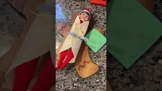 Easy elf on the shelf idea with glitter ribbon = magic! #elfontheshelf