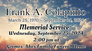 Memorial service for Frank Anthony Colapinto