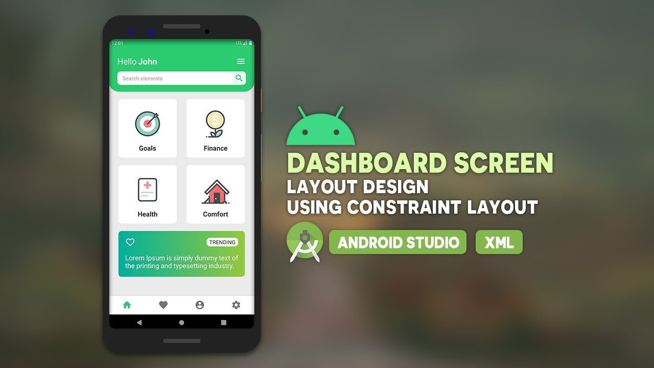 Android Dashboard Screen Layout Design - UI Design - Android Studio