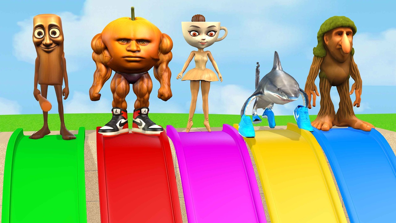 Long Slide Game With Cow Elephant Gorilla Hippopotamus Tiger 3d Animal Game Funny 3d AnimalsVideo