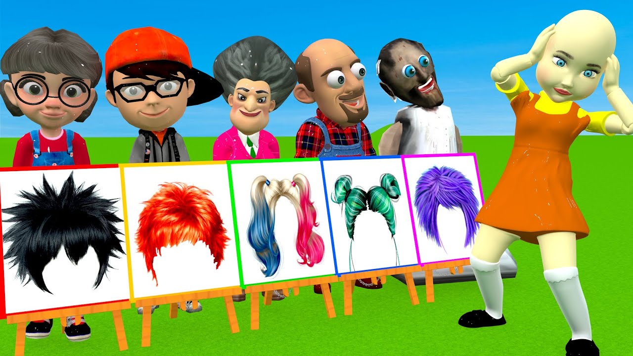 Scary Teacher 3D vs Squid Game Draw Hair Squid Girl Beautiful or Error Challenge 5 Times Challenge