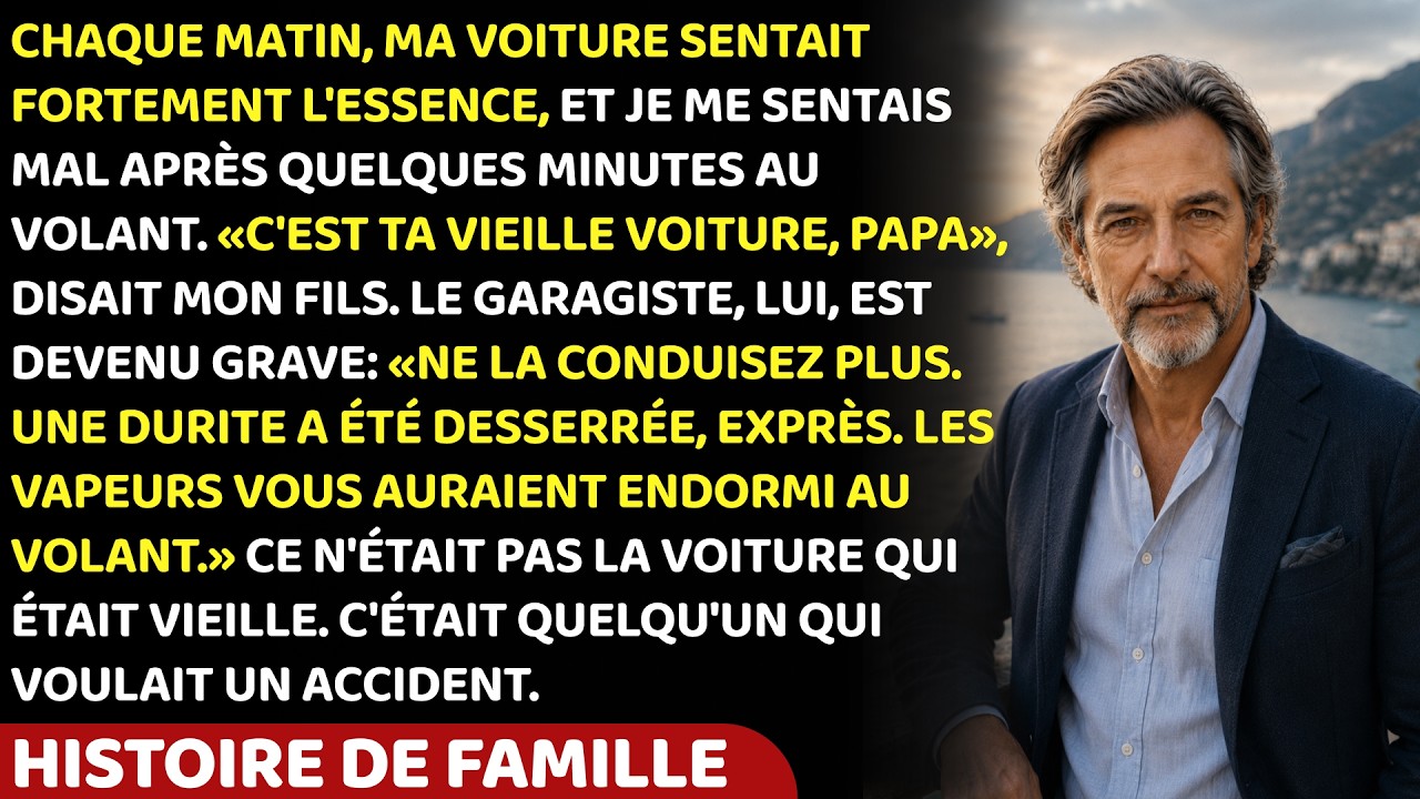 Chaque matin, dans ma voiture, je sentais une odeur d'essence et je m'endormais au volant. Mon fils me disait avec un sourire patient : « C'est ta vieille voiture, papa, tu te fais des idées. » Il...