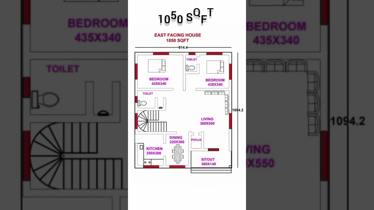 1050 sqft East facing houseplan # shorts 