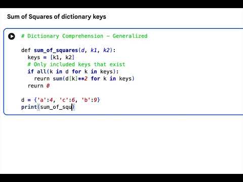 Python Code for Sum of Squares of dictionary keys using dictionary Comprehension - Generalized