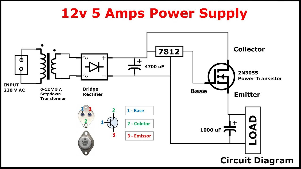 How to make 12v 5A Power Supply, 2N3055