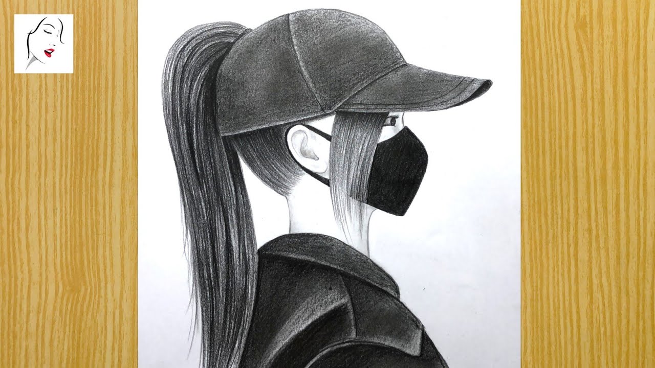How to draw a Girl with Mask and Cap | Mask Girl Drawing Easy ...