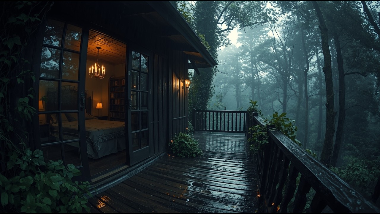 Heavy Rain Sounds for Sleeping: Deep Sleep Forest Cabin Ambience (No Mid-rolls)