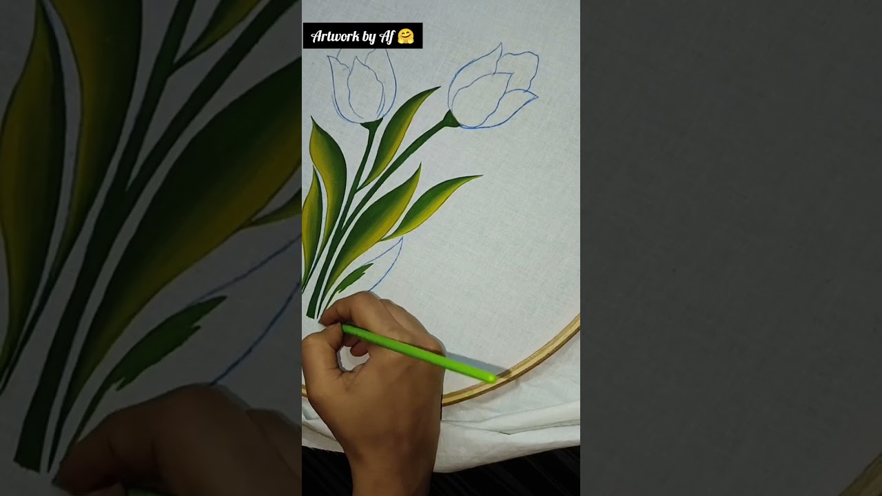 Tulips leaf On Pillow Cover Fabric Painting Tutorial for beginners/Artwork by Af 🤗