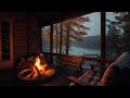 Rustic Cabin Ambience | Rainy Porch and Fireplace by the Lake for Relaxation