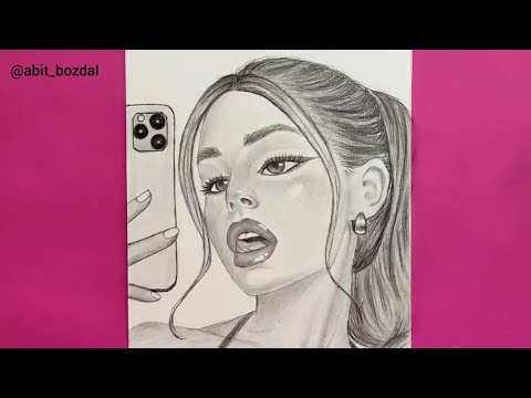 Selfie çeken kız çizimi | Adım adım karakalem çizimi | Abit bozdal çizimleri #girldrawing