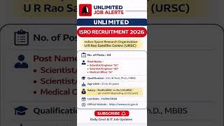 👨‍🚀 ISRO URSC Recruitment 2026 New Vacancy 2026 #isro #ursc #job #shorts #job #govtjobs #engineering