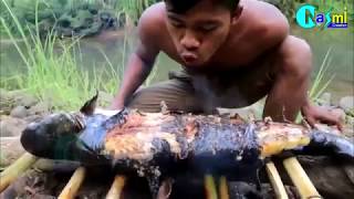 Traditional food in the jungle hunting fish - Adventure in forest - jungle food