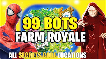 CRAZY 99 BOTS ROYALE ALL GUNS (CARS) MAP FORTNITE CREATIVE - FIND ALL SECRET CODE LOCATIONS