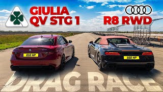 Download Lagu Alfa Giulia QV v Audi R8 Performance RWD: DRAG RACE (1/4 mérföld, 100-200 km/h) MP3 Download Lagu Alfa Giulia QV v Audi R8 Performance RWD: DRAG RACE (1/4 mérföld, 100-200 km/h) MP3