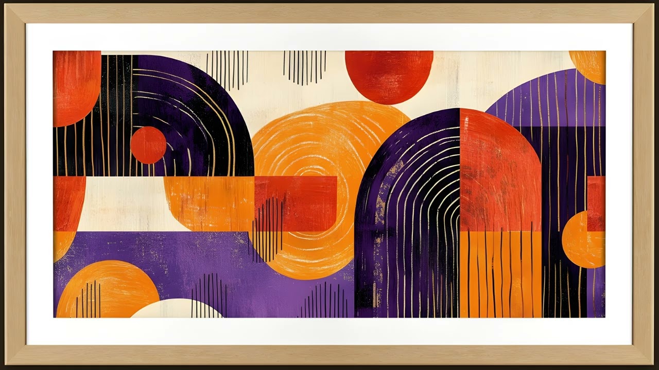 Orange and Purple Geometric Shapes, Mid Century Modern Painting | Framed TV Art Screensaver