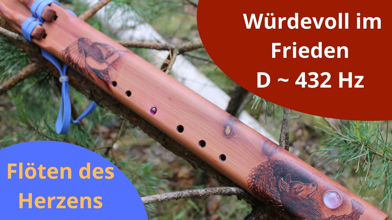 Indianerflöte Western red Cedar ~ D~432 Hz mit Brandings/Mondstein und Amethyst
