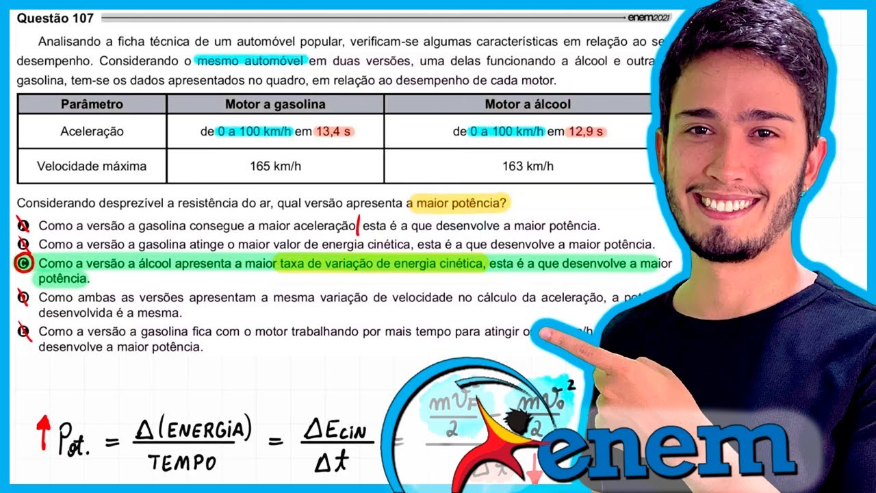 ENEM 2021 - Analisando a ficha técnica de um automóvel popular, verificam-se algumas características