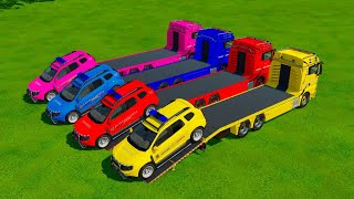 Double Flatbed Trailer Truck vs Speedbumps Train vs Cars Beamng.Drive / Flatbed Trailer