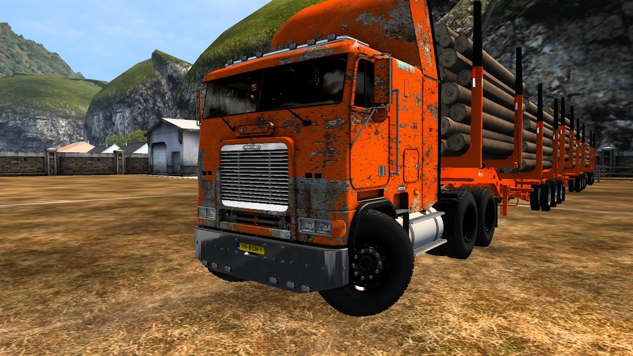 Truck: Freightliner_FLB. Trailer: Triple forestal. Carga: Troncos - ETS 2 2026 02 15 22 27 33