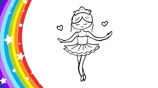 👑Easy Ballerina Girl Drawing, how to draw a ballerina, cute girl, step by step❤