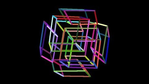 Cells-8-multicolor. Rotation in four-dimensional space. 4D. Fourth dimension. Hyperspace.