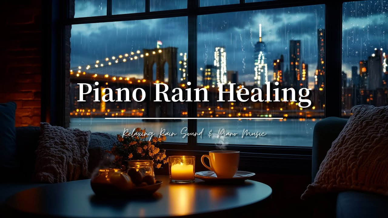Relaxing Piano Music at Night City Rain Ambience for Deep Sleep & Stress Relief