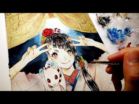 アクリルガッシュ 年賀状イラストメイキング 年 Acrylic Painting Youtube