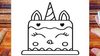 COMO DIBUJAR UNA TARTA DE UNICORNIO KAWAII COMO DIBUJAR UNA TARTA DE UNICORNIO KAWAII