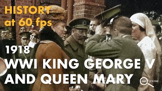 King George V Queen Mary Visit American Red Cross Hospital, 1918, AI Enhanced 60fps, WWI Footage