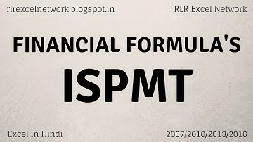 190* How to use ISPMT Formula in Excel {Hindi}
