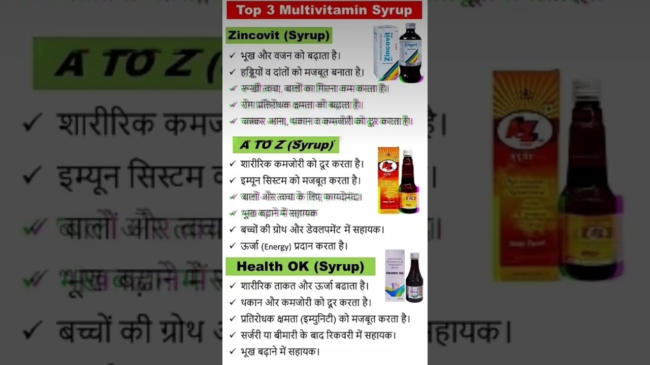Top 3 multivitamin syp| zincovit| A to Z syrup | health ok syrup||