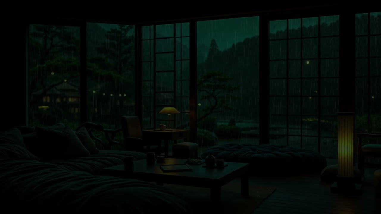 DEEPEST HEALING SLEEP(No Ads)💦🌧️ Strong Rain Sounds in a Cozy Japanese Cabin | Calm Night Ambience