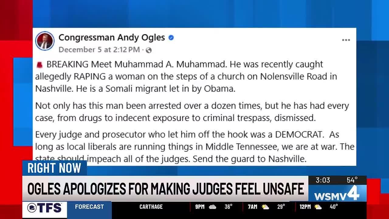 Andy Ogles says ‘I’m sorry if my comments offended the judges’ after accusations he put them at r...