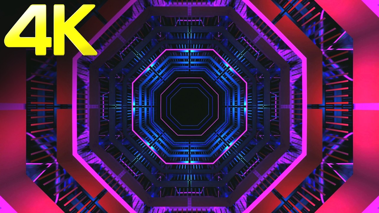 4K Abstract Hexagon Blue & Pink Neon Light Tunnel  Background || Free VJ Loops || 4K VJ Loops